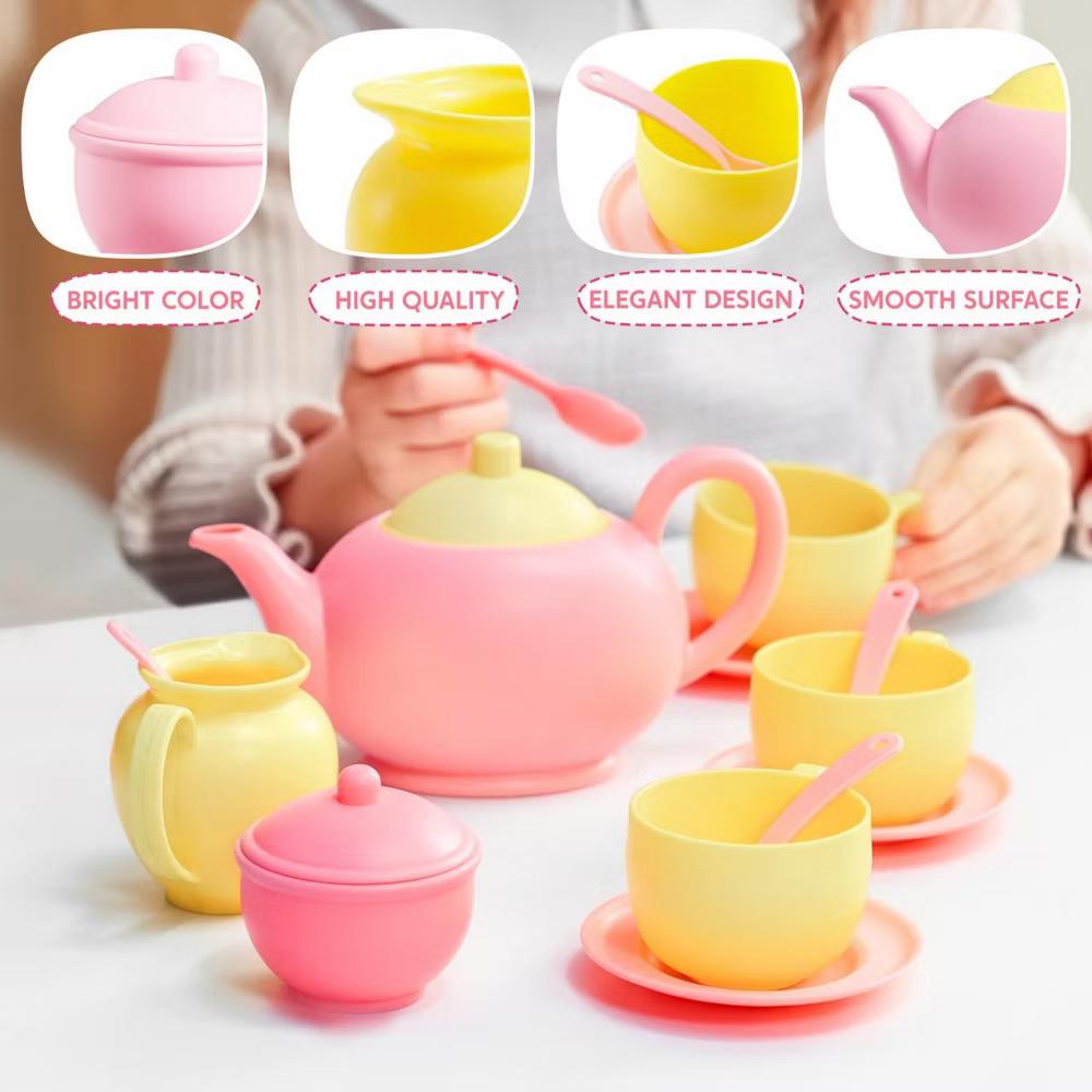 18PCS Toy Tea Set,Pretend Play Tea Party Set, Play Food Accessories Pink Tea Set, Mini Kitchen for Kids, Gifts for Toddler Girls Ages 3 4 5 6 - Image 6