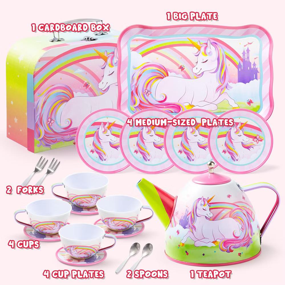35Pcs Unicorn Tea Party Set for Kids, Pretend Play Toy with Teapot, Treats & Case for Ages 3-6, Easter Birthday Gift for Girls Ages 3 4 5 6