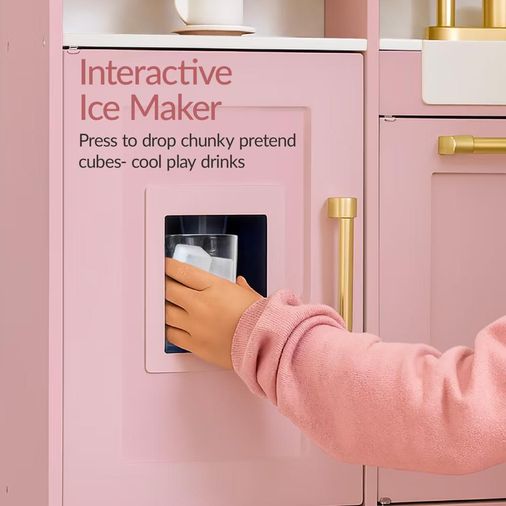 Wooden Toddler Kitchen Playset with Espresso Machine, Toy Storage and 17 Accessories - Pink - Image 7