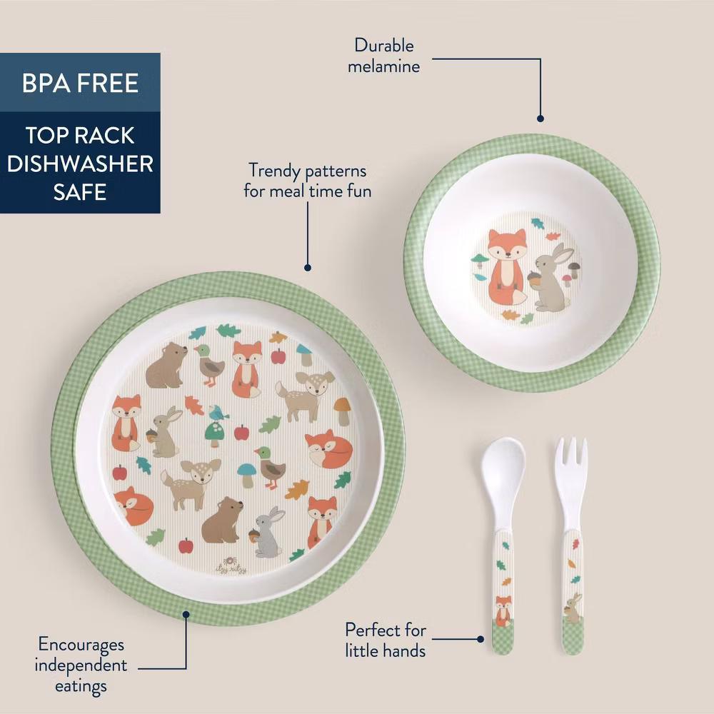 4pc Melamine Itzy Bistro Toddler Feeding Dining Set, Plate, Bowl, Fork and Spoon - Image 19