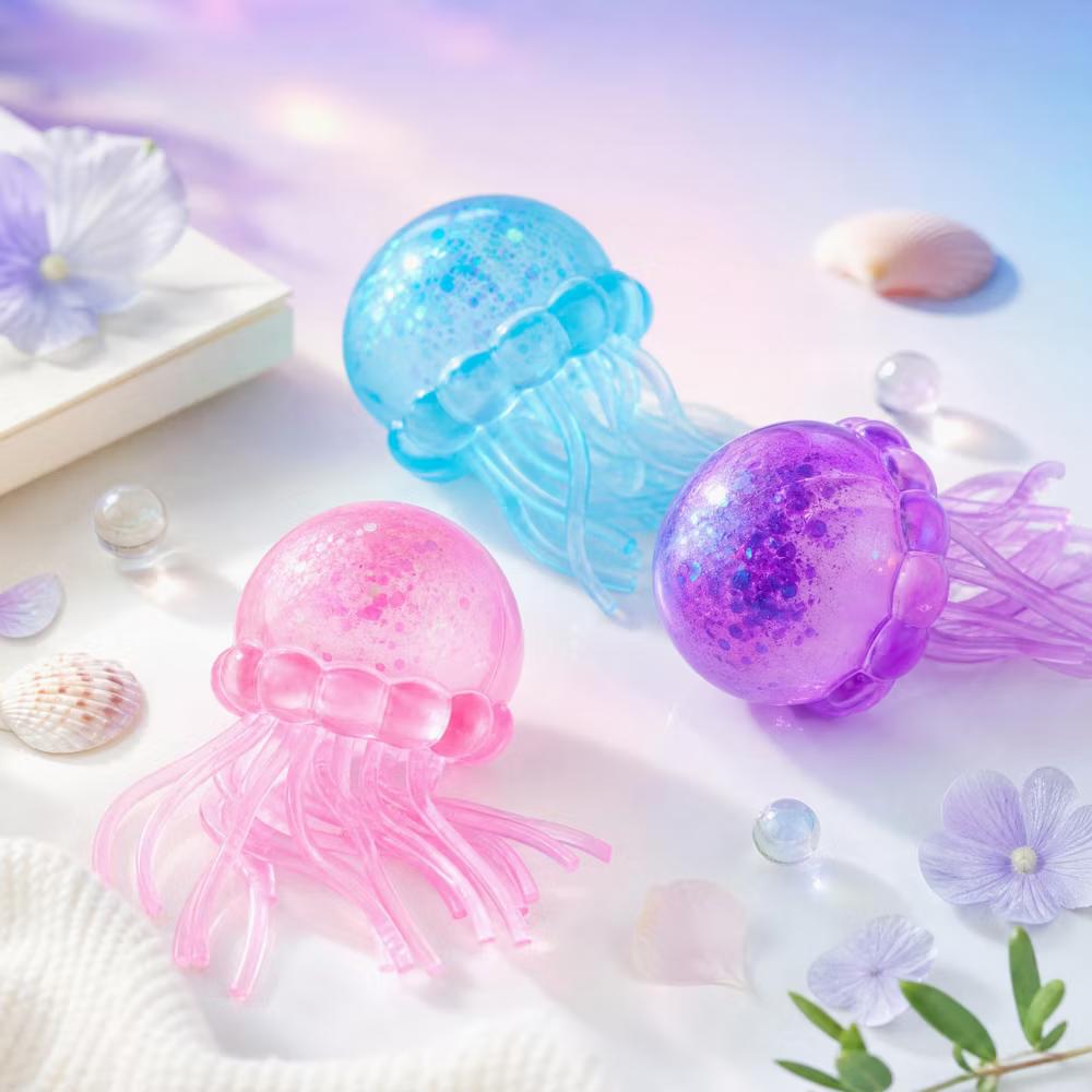 3-Pack Jellyfish Squishy Sensory Squeeze Toys, Stress Relief Anxiety Fidget Toy, Summer Party Favors & Birthday Gifts for Kids Adults - Image 3
