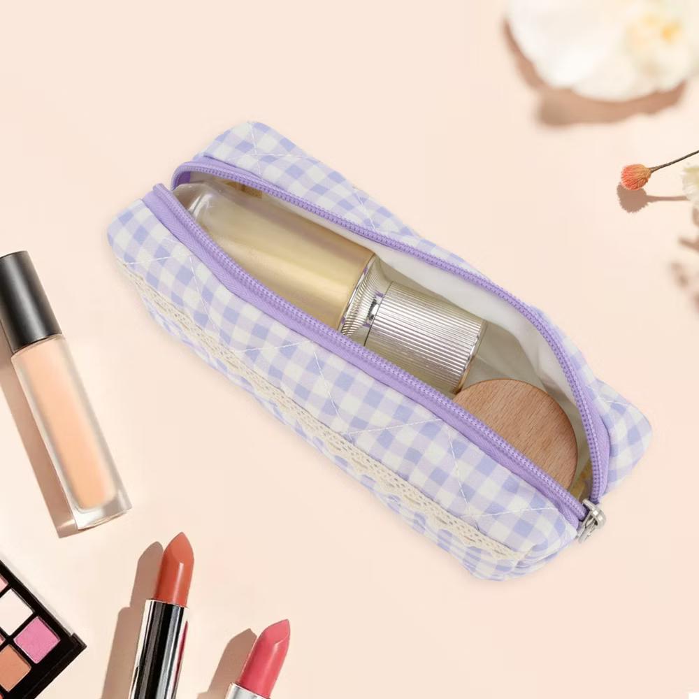 1 Pc Plaid Lace Style Drawstring Makeup Bag for Vacation Polyester - Image 19