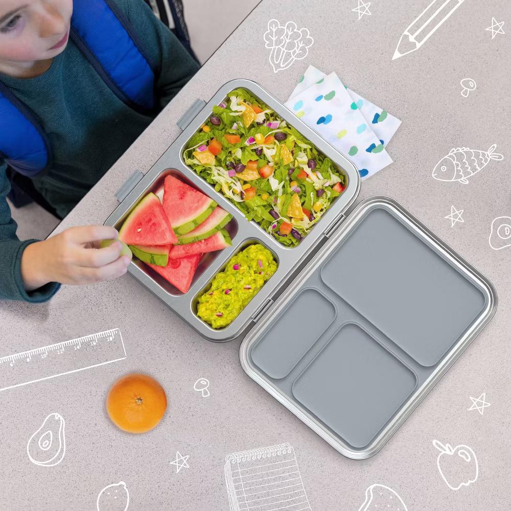 Kids' Stainless Steel Leakproof 3 Compartments Bento-Style Lunch Box - Image 43