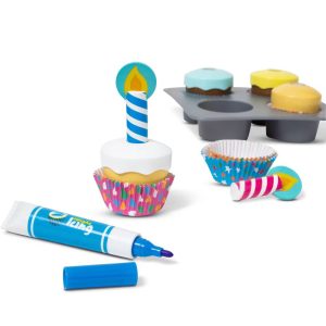 Bake and Decorate Wooden Cupcake Play Food Set: Creative Thinking Pretend Kitchen Accessory, 29 Pcs