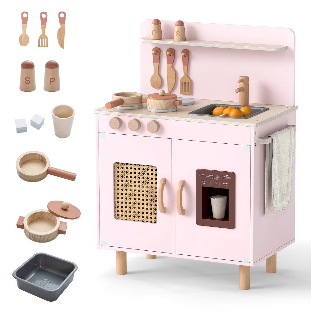 Play Kitchen w/Realistic Ice Maker Stove Accessories & Water Sink Storage - Image 3