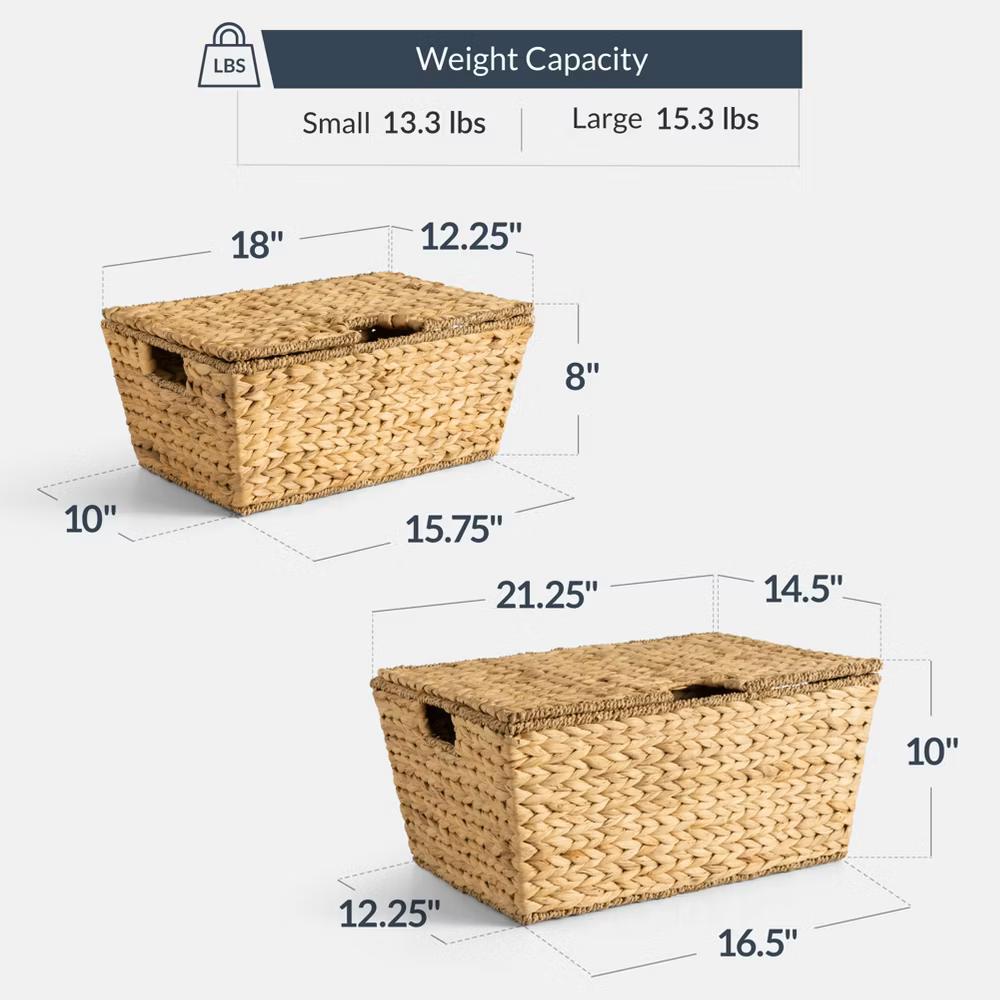 Set of 2 X-Large & Medium Woven Storage Baskets W/Lids, Hyacinth Nesting Organizer Bins - Natural - Image 22
