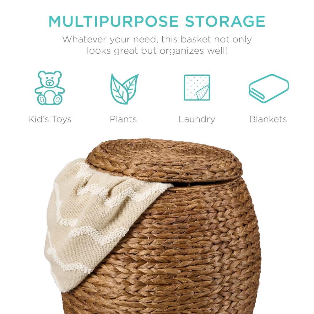 Vintage Multipurpose Hyacinth Storage Organizer Tote Basket w/ Lid - Image 14