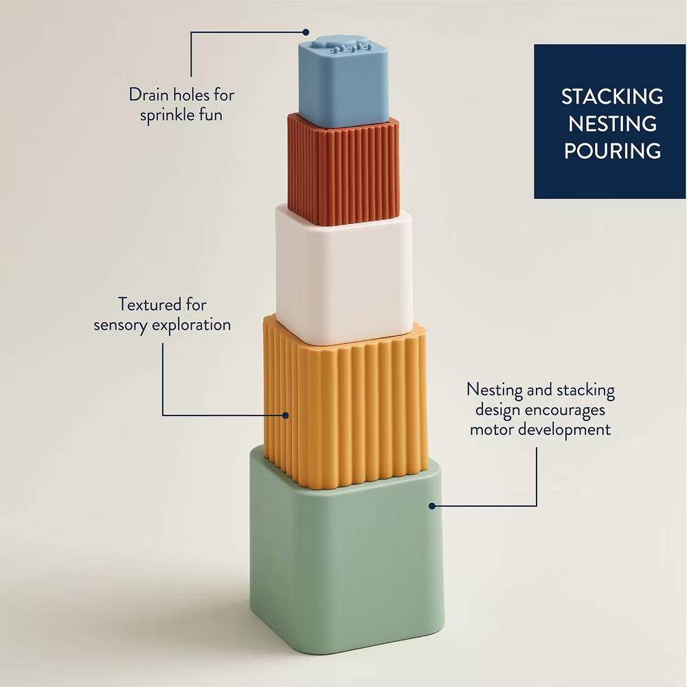 Stacking and Nesting Cups Bath: Silicone, Fine Motor Skills Development, 5-Piece Set - Image 2