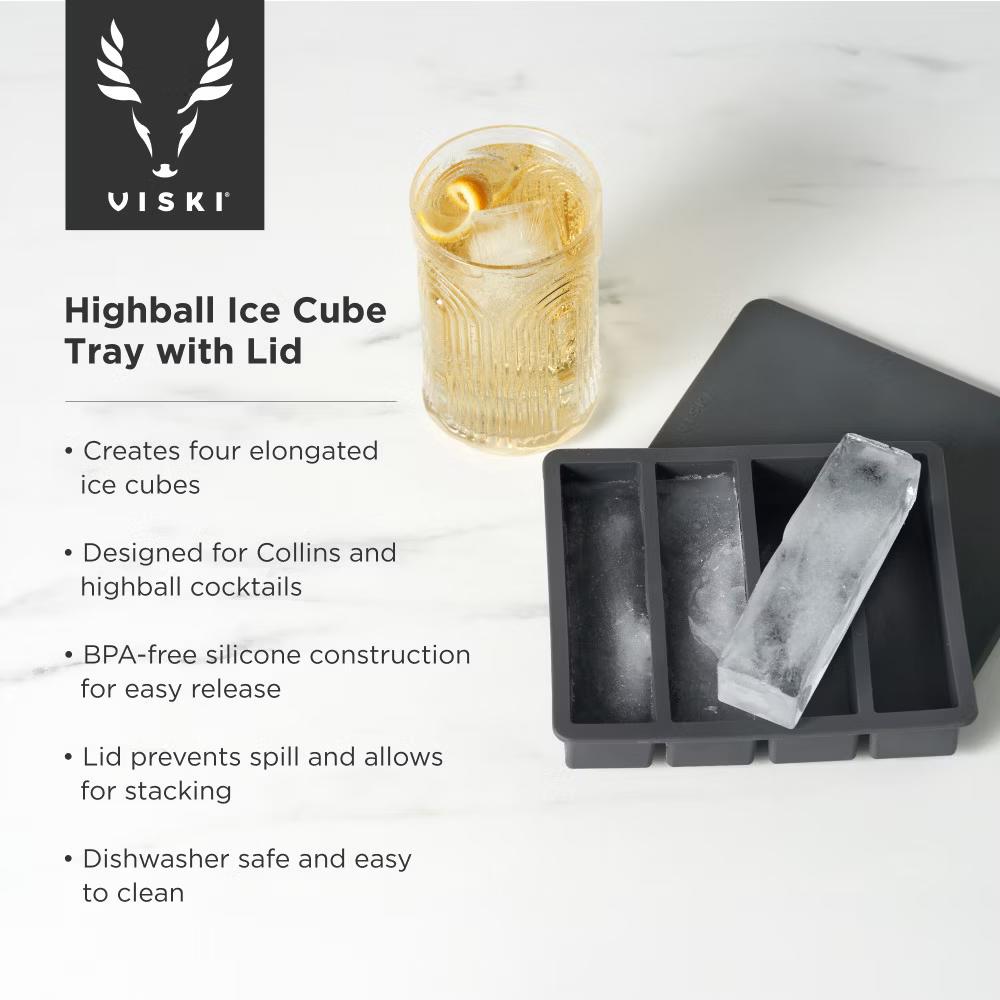 Viski Ice Cube Tray with Lid for Highball Drinks, Silicone Mold for Water Bottles, Tumblers, Home Bar, Kitchen Gifts for Men and Women, Set of 1, Gray - Image 5