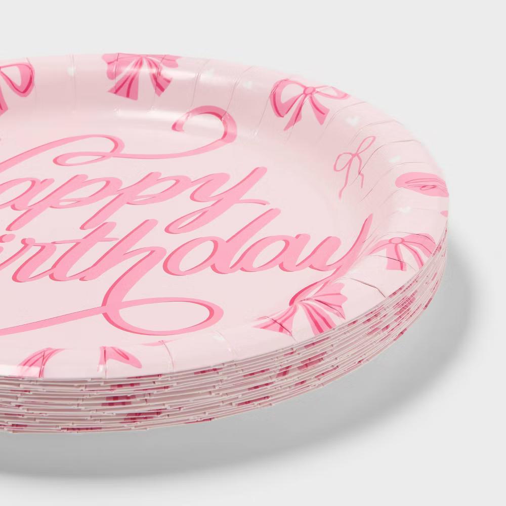 20ct Pink "Happy Birthday" Bows Dinner Paper Plates - " - Image 2