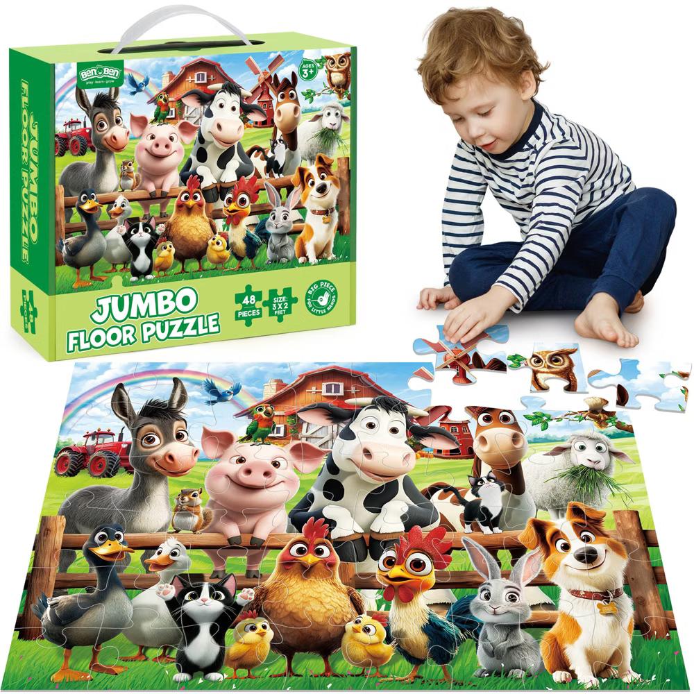 Puzzles for Kids Ages 3-6, Farm Animals, 48 Piece Large Jigsaw Toddler Puzzles, 35.5" x 23.5" - Image 7