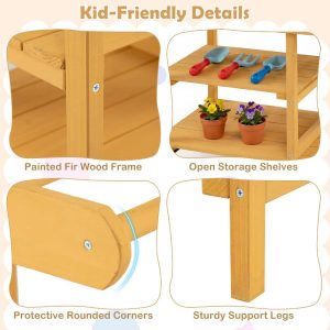 Mud Kitchen for Kids, Wooden Outdoor Play Kitchen with Flowerpots, Sink, Water Tank