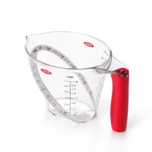 2 Cup Angled Measuring Cup: Clear Plastic, Dishwasher-Safe, Lifetime Warranty, 7" Width, 4.1" Height
