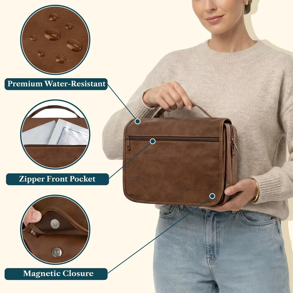 PAVILIA Hanging Toiletry Bag Women Men, Foldable Large Travel Cosmetic Organizer, Water Resistant Makeup Toiletries Essentials Kit - Image 20