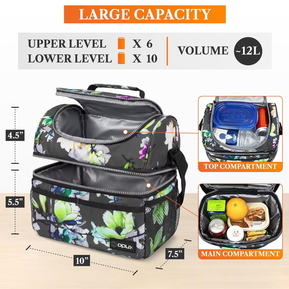 Double Decker Lunch Box Men Women, Insulated Leakproof Cooler Bag Adult Work, Dual Compartment Pail Tote Boys Girls Kids - Image 22