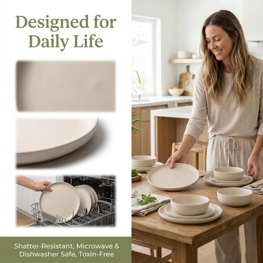GreenElevate Stoneware Elegance 12-Piece Dinnerware Set for 4, Plates&Bowls, Microwave & Dishwasher Safe, Non-Toxic Matte Glaze, Stackable Kitchenware - Image 5