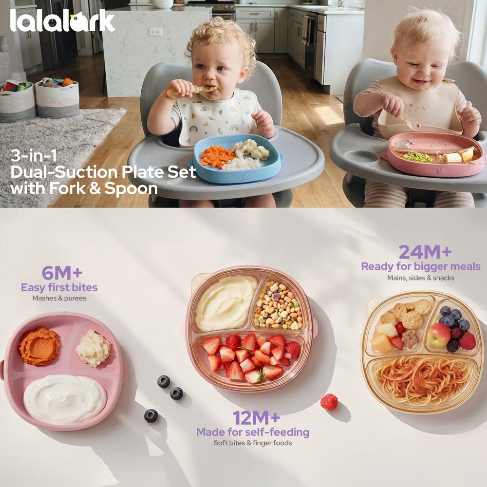 4 PCS Toddler Plates with Suction Base Spoons & Fork Baby Divided Dishes for 0 1 2 3 Years Old PPSU & Food Grade Silicone BPA Free Rose Clay - Image 10