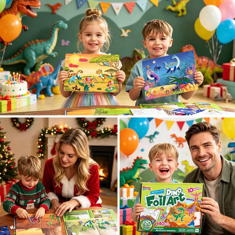Dinosaur Foil Art Kit for Kids Age 4-8, No Mess Foil Foam Stickers DIY Crafts Creative Toys Birthday Christmas Gifts School Prize for Boys Girls - Image 8
