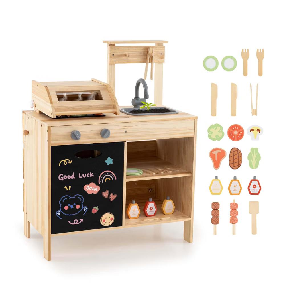 Wooden Barbecue Grill Playset with Play Food Grilling Tools & Accessories - Image 6