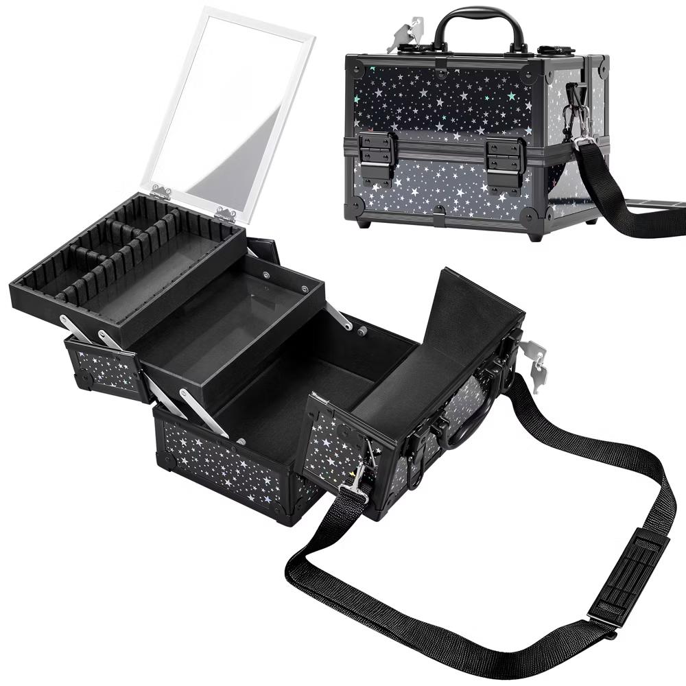 Yaheetech Aluminum Portable Makeup Train Case Cosmetic Storage Case with Mirror, Adjustable Dividers - Image 4