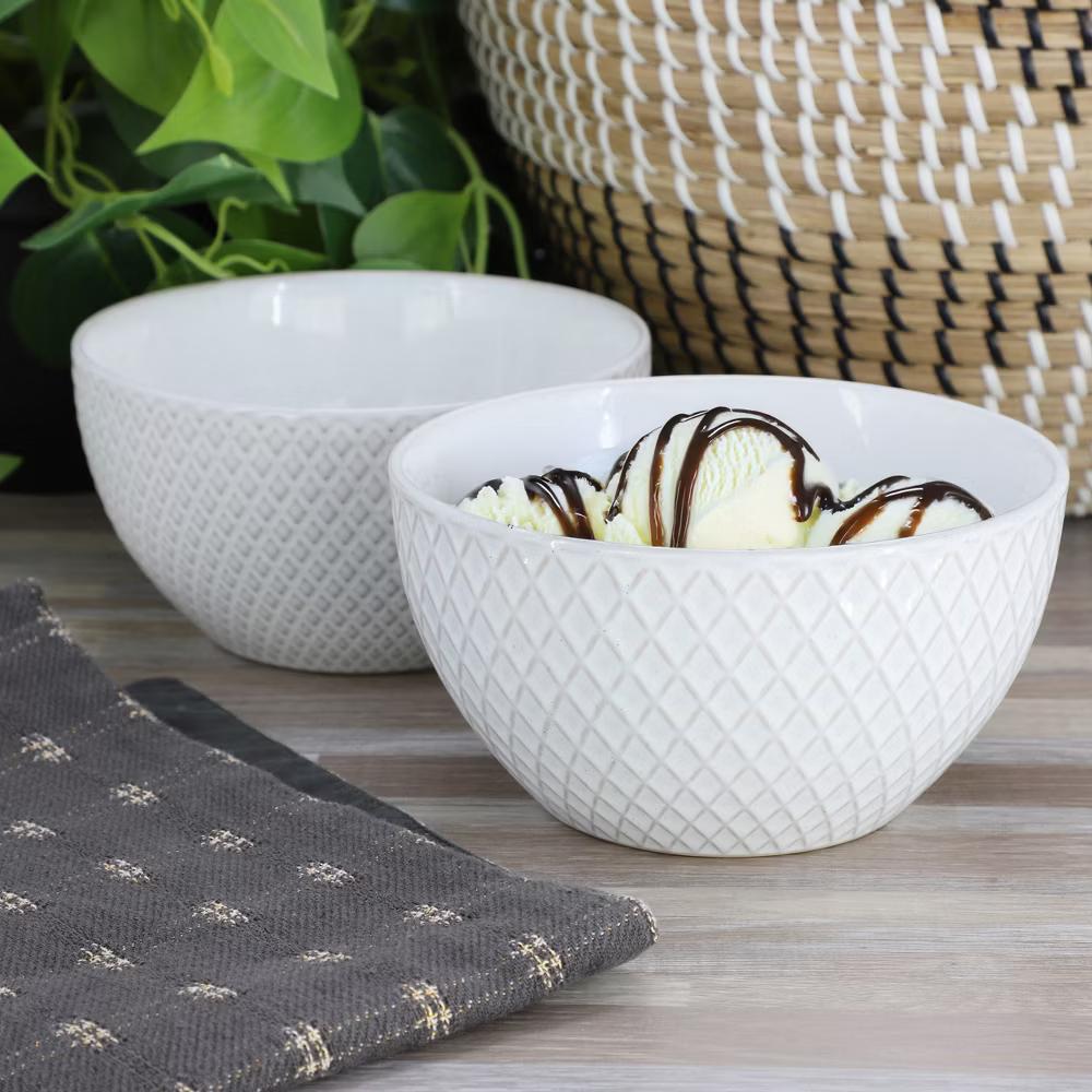 Earlhart 2 Piece 6 Inch Ribbed Stoneware Cereal Bowl Set in White - Image 4