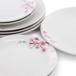 Tamara Cherry Blossom Porcelain Dinnerware Set in White and Pink