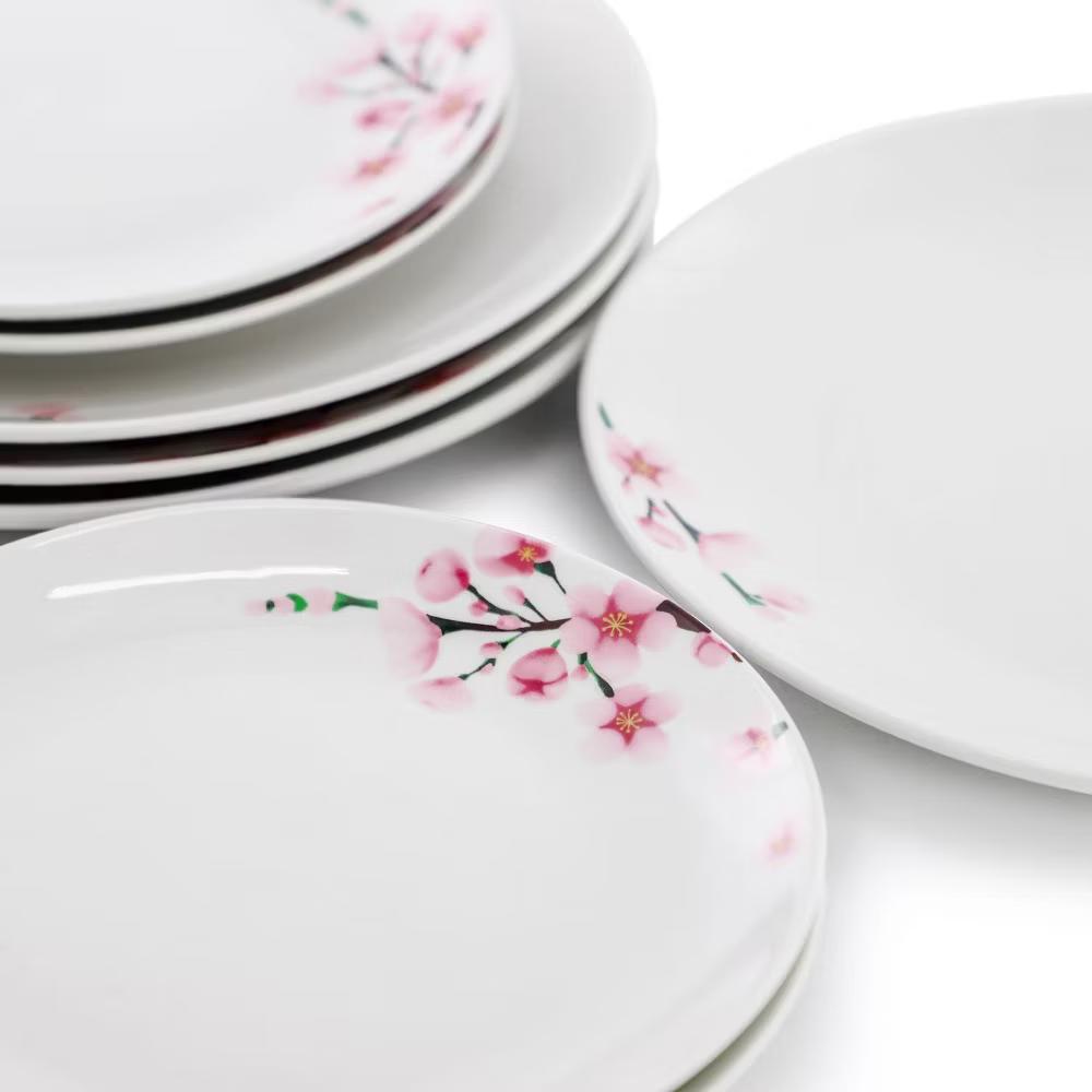 Tamara Cherry Blossom Porcelain Dinnerware Set in White and Pink