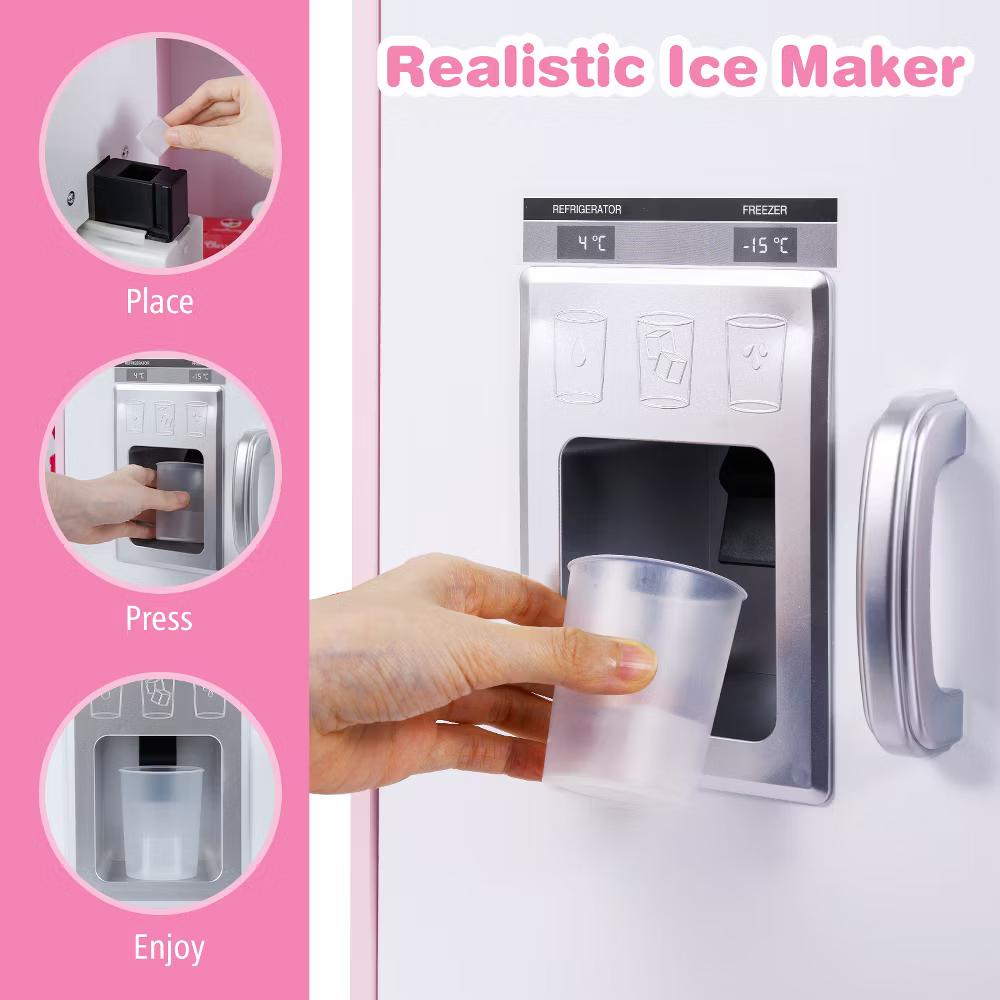 Kids Corner Kitchen Playset Wooden Pretend Play Toy w/ Microwave & Ice Maker - Image 10