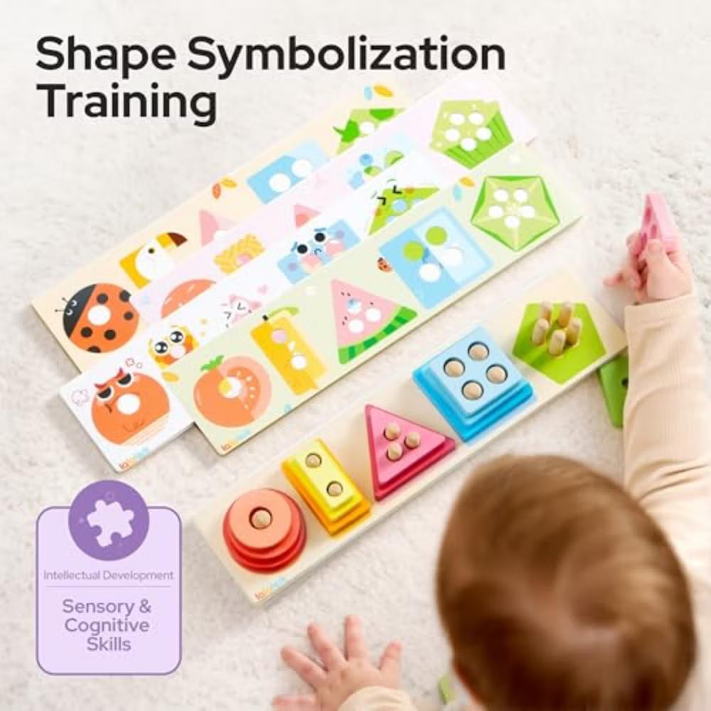 Montessori Toys for 1 2 3 Year Old, Wooden Stacking Sorting Toy for Toddlers 1-3, Sensory Learning Toys, Birthday Christmas Gift for Boys Girls - Image 4