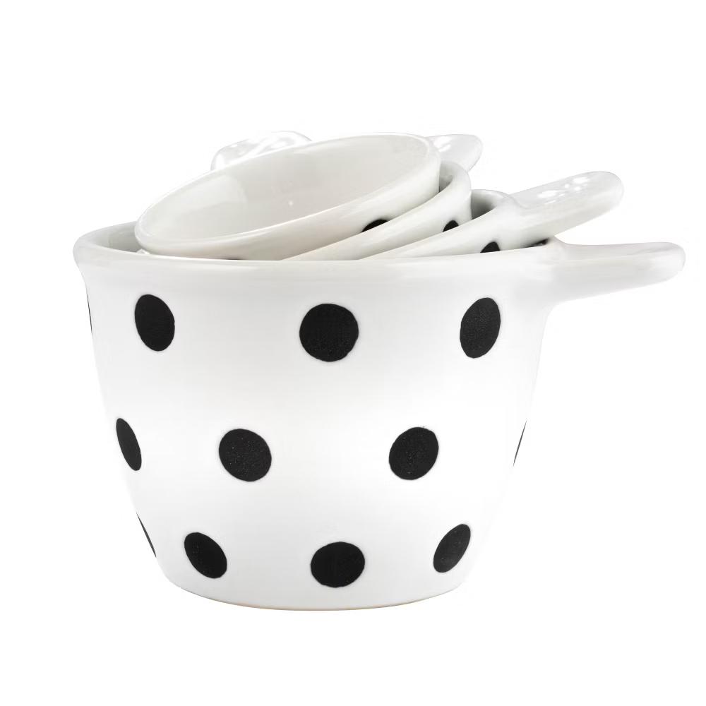 Storied Home Ceramic Measuring Cups with Polka Dots, Set of 4 Sizes, Black and White - Image 5