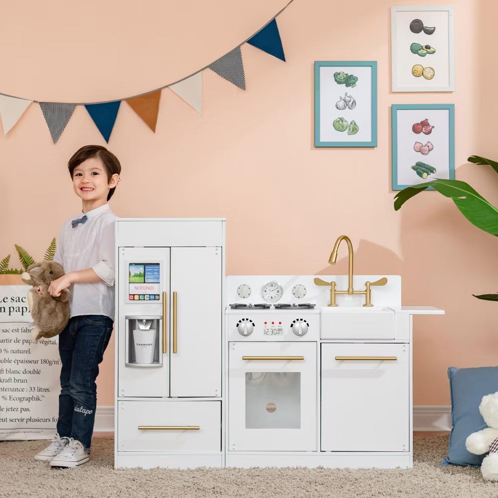 Little Chef Charlotte Modern Wooden Play Kitchen with Realistic Stove, Sink, Fridge & Accessories - Image 14