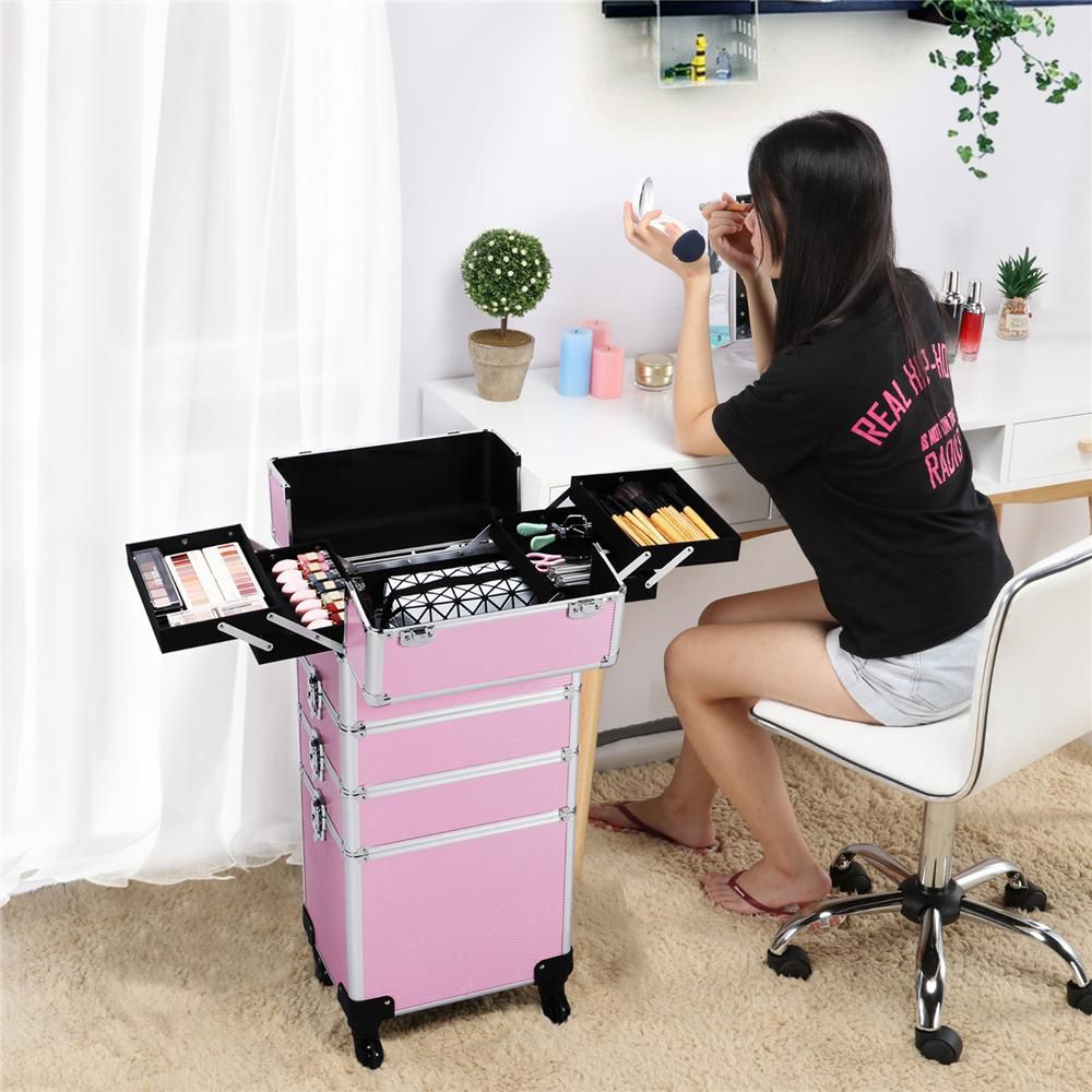 Yaheetech 4-In-1 Aluminum Rolling Cosmetic Makeup Train Cases - Image 16