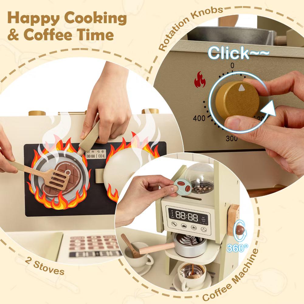 Kids Corner Play Kitchen w/Faucet Dishwasher Stoves Coffee Machine Refrigerator - Image 10