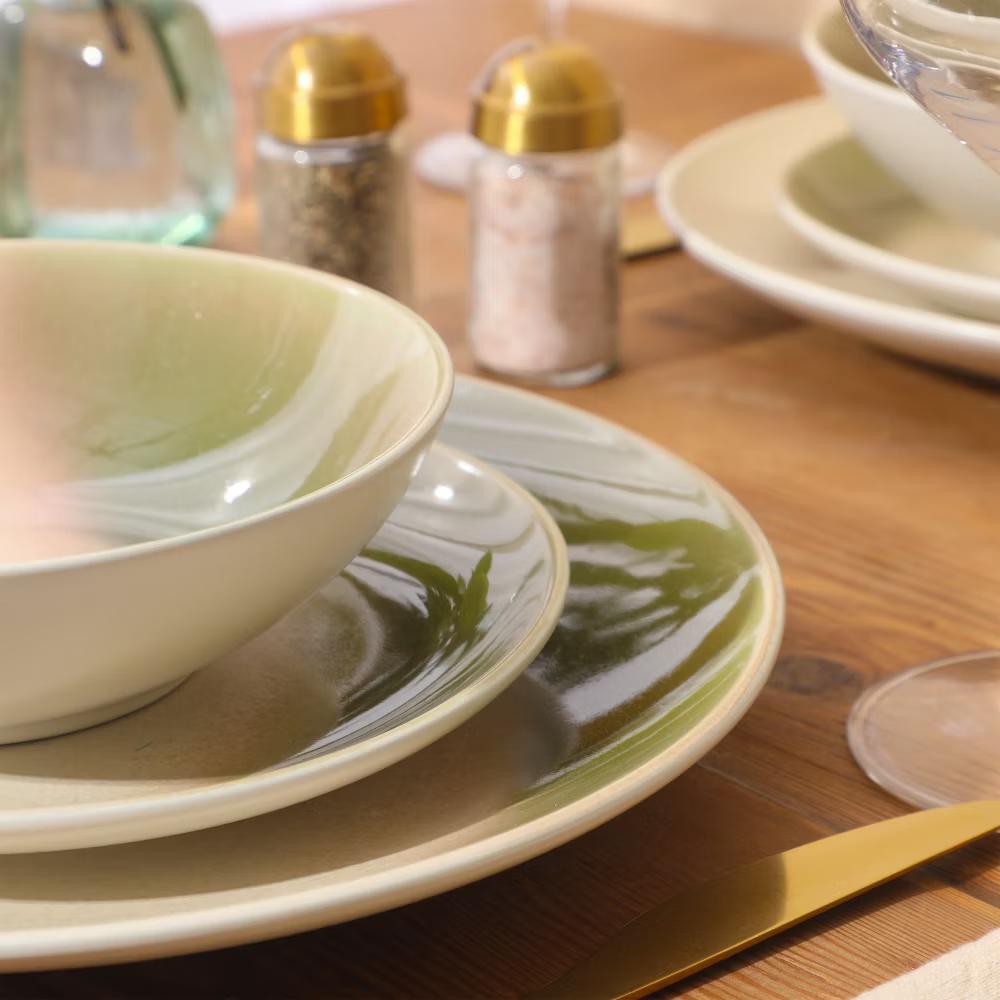 Crescenton Plates and Bowls Sets, 12-Piece Stoneware Dinnerware Sets, Round Reactive Glaze Dish Set, Service for 4 - Image 5