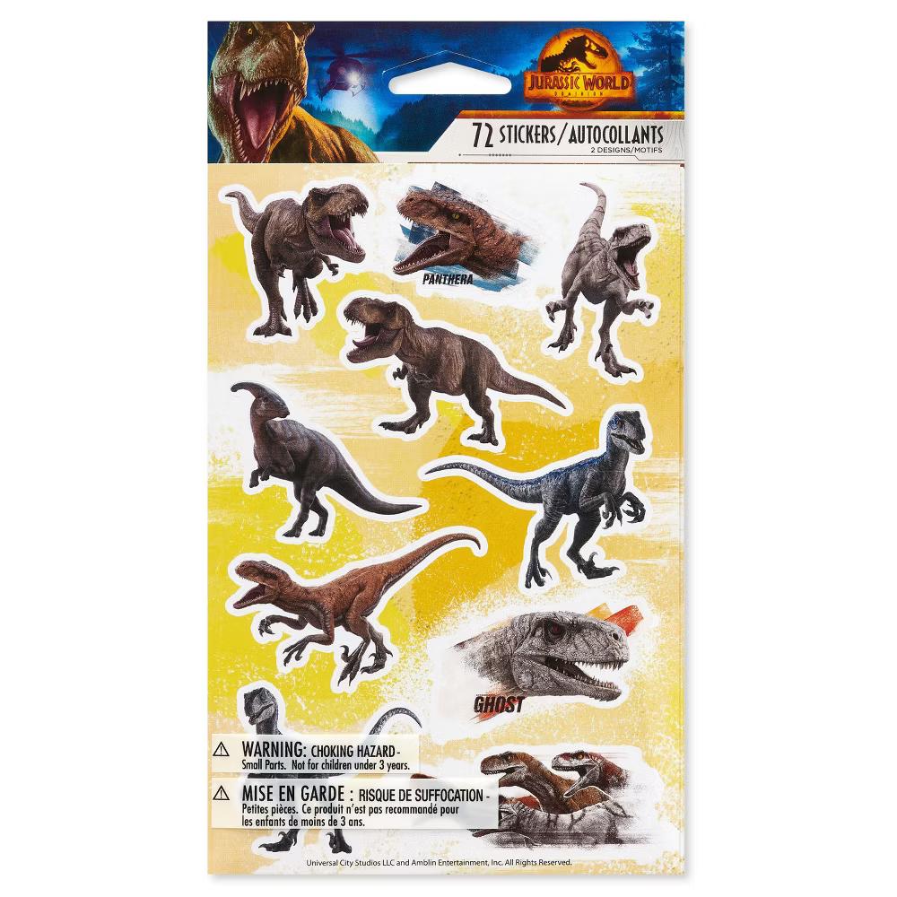 Jurassic World Dominion Stickers for Kids, T-Rex and Velociraptor 72ct, 6 Sheets - Image 2