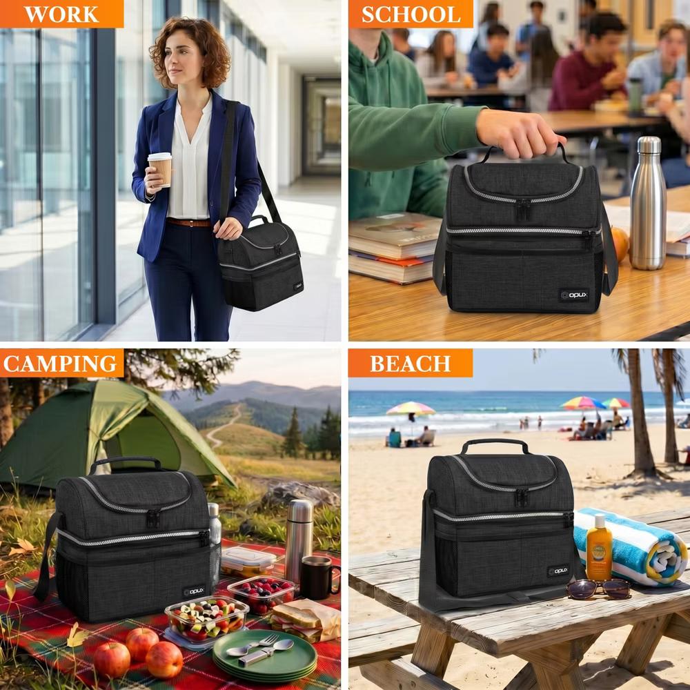 Double Decker Lunch Box Men Women, Insulated Leakproof Cooler Bag Adult Work, Dual Compartment Pail Tote Boys Girls Kids - Image 44