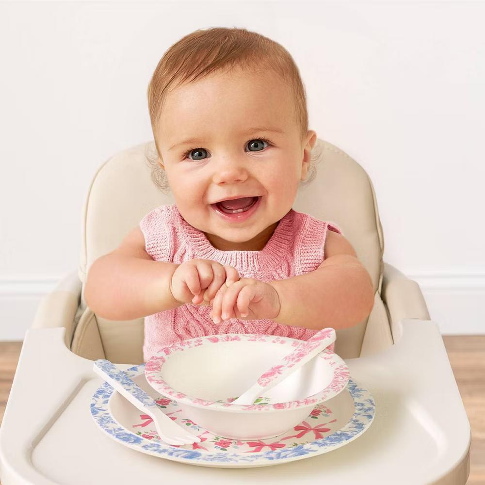 4pc Melamine Itzy Bistro Toddler Feeding Dining Set, Plate, Bowl, Fork and Spoon - Image 5