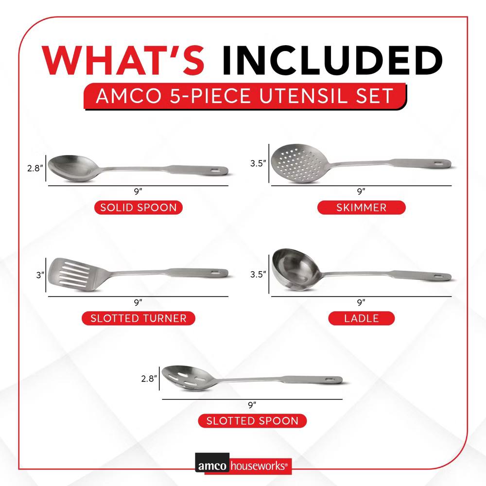 Amco 5-Piece Stainless Steel Cooking Utensil Set, Copper Finish, Includes Kitchen Ladle, Slotted Turner, Skimmer, Solid Spoons, 14" with Hanging Holes - Image 15
