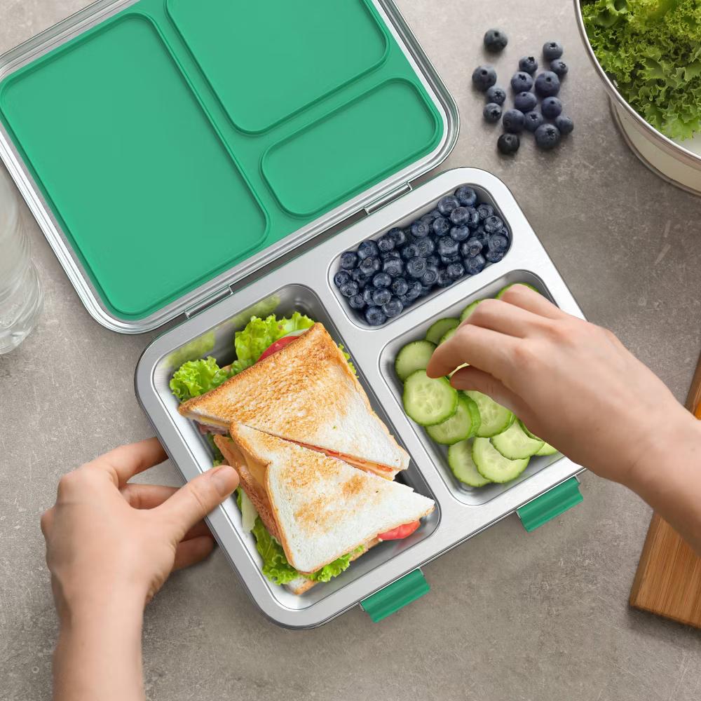 Kids' Stainless Steel Leakproof 3 Compartments Bento-Style Lunch Box - Image 23