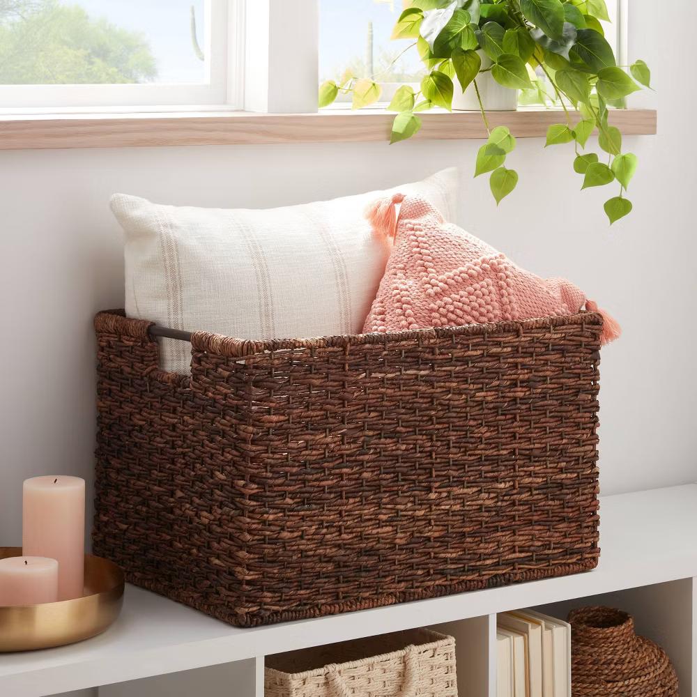 XL Woven Abaca Basket - Handwoven Storage, Lacquered Finish, Rectangle Floor Crate, 22"x15"x13" - Image 3