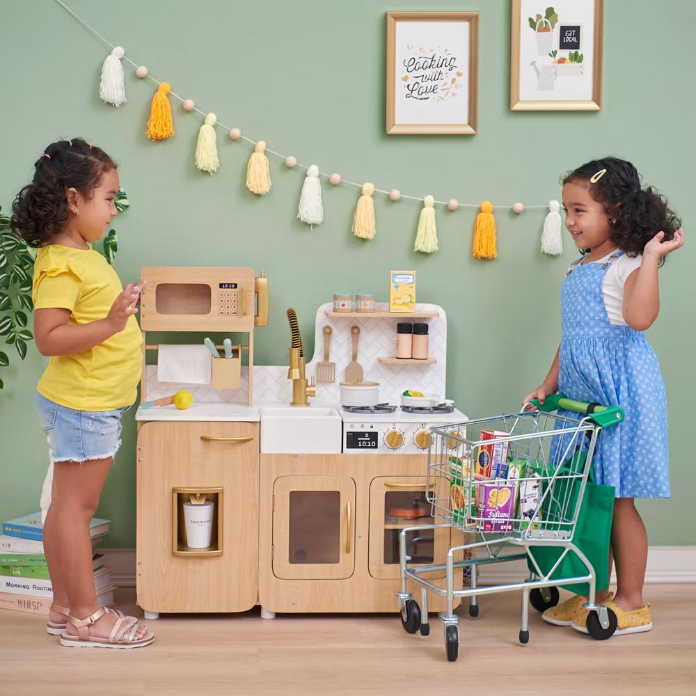 Little Chef Cyprus Wooden Play Kitchen Set with 14 Toy Accessories - Image 2