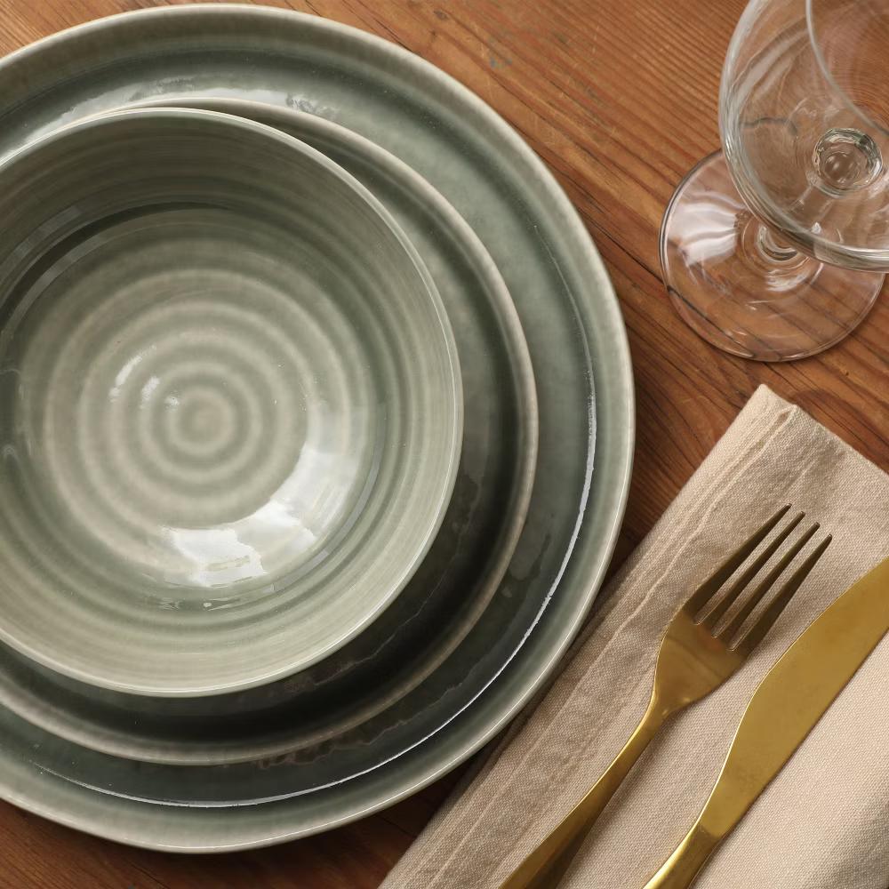 Eclipse Swirls Plates and Bowls Sets, 12-Piece Stoneware Dinnerware Sets, Reactive Glaze Dish Set - Image 10