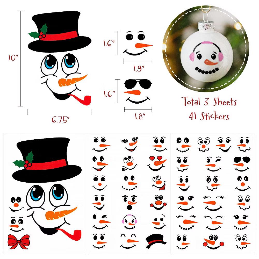 Snowman Face Stickers for Crafts, Christmas Decoration for Windows, Refrigerators, Water Bottles, Cups - Image 11