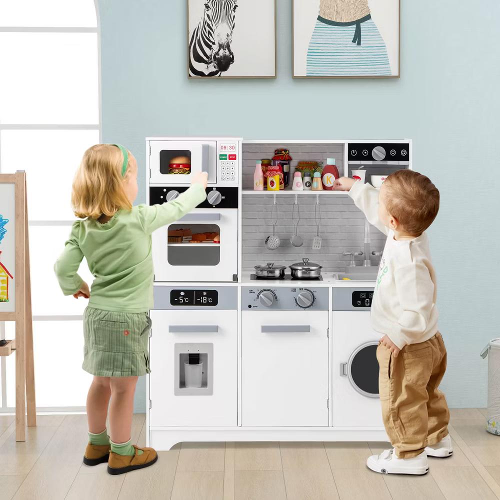 Kids Play Kitchen Toy Set w/ Water Dispenser Sink Faucet Microwave Oven Utensils - Image 8