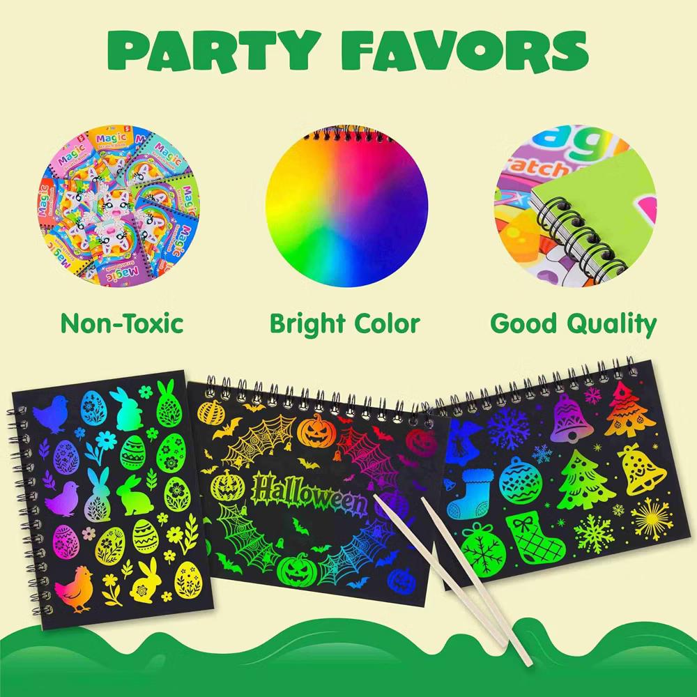 24 Pack Rainbow Scratch Art Notebook, Party Favors for Kids, Art Crafts Kit, Goodie Bags Stuffers Girls Boys,Classroom Prizes Valentines Easter - Image 4