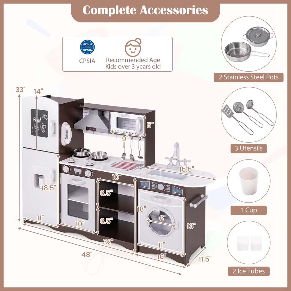 Kids Kitchen Playset with Realistic Lights & Sounds Ice Maker Stoves Sink Oven - Image 3