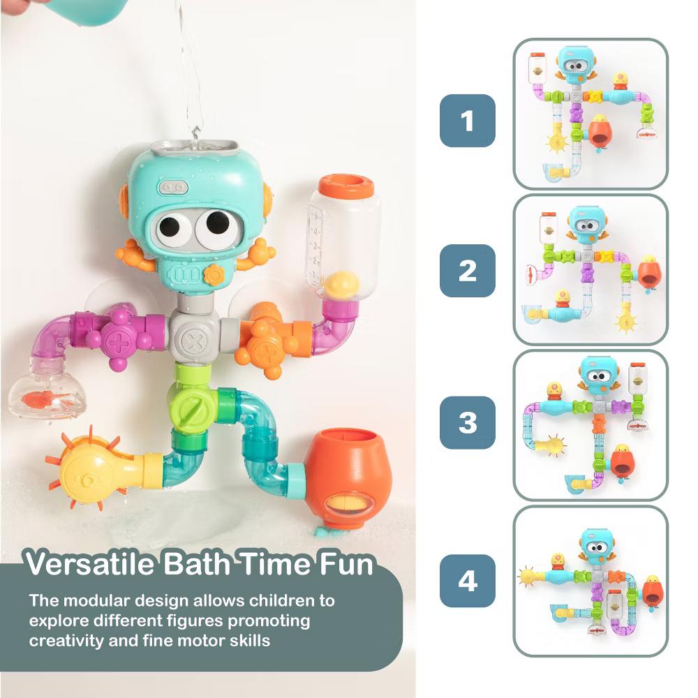 Build & Splash Baby and Toddler Bath Toys, Educational Water Set with Valves & Tubing for Newborns and Infants STEM Building Baby Bath Toys - Image 5
