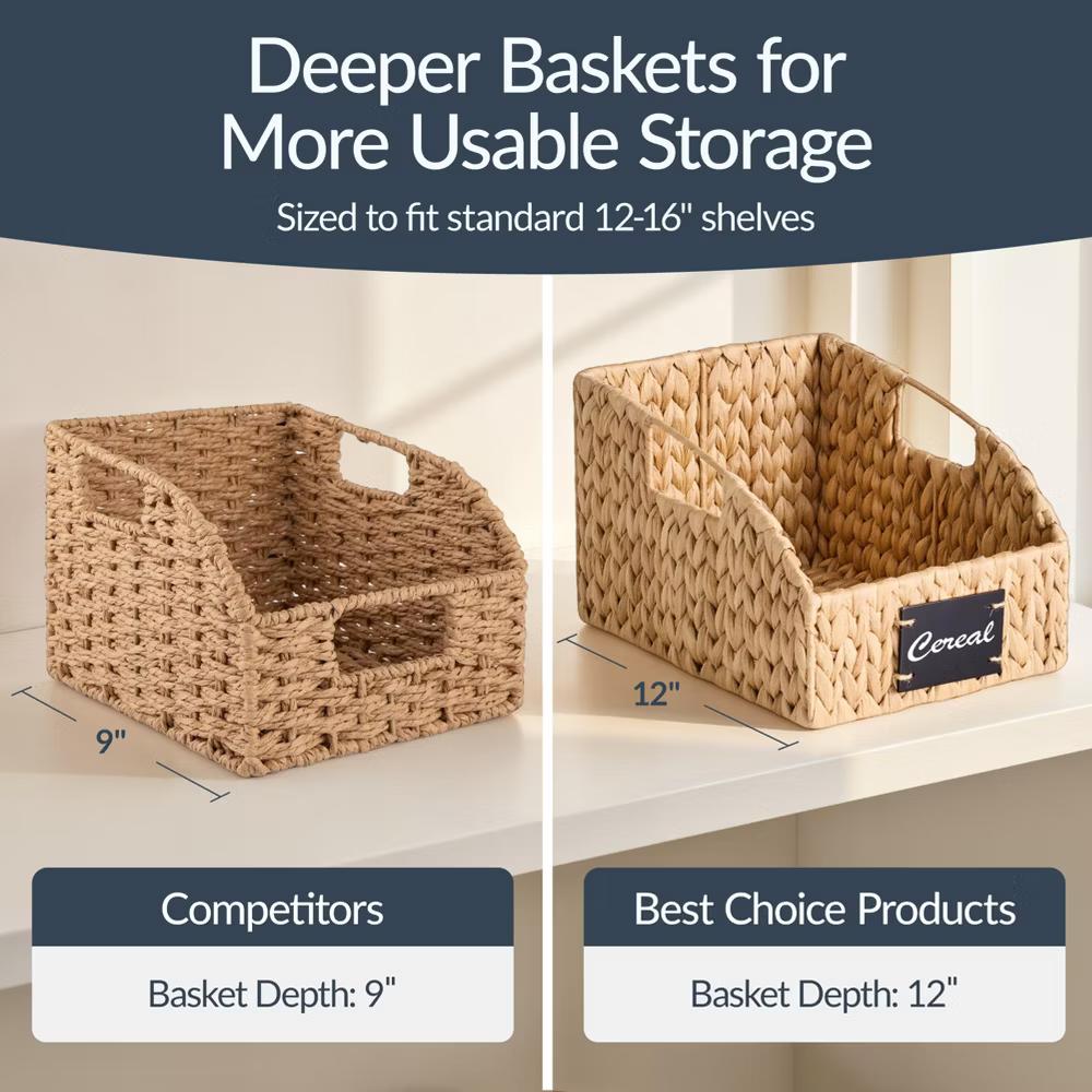 Hyacinth Angled Pantry Storage Baskets W/ Handles, Chalkboard & Marker - Image 16