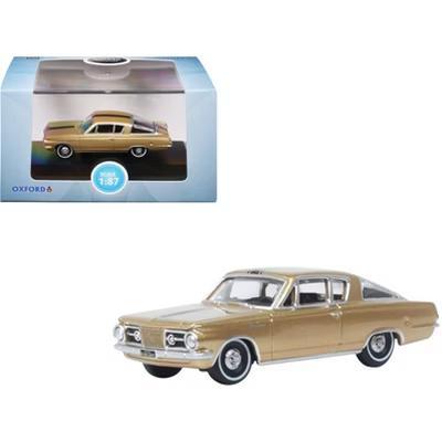 1965 Plymouth Barracuda Gold Metallic with Black Stripes 1/87 (HO) Diecast Model Car
