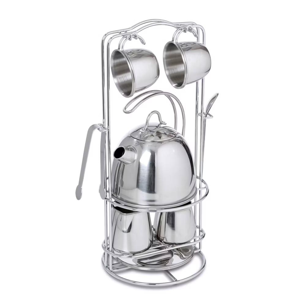 Stainless Steel Pretend Play Tea Set and Storage Rack (11pc) - Image 9